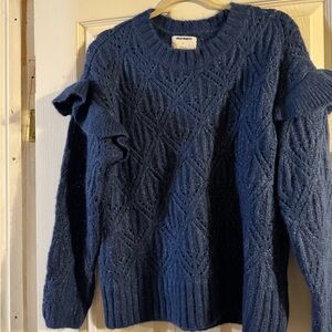 Gorgeous Deep Blue Textured Sweater with Ruffle Detail